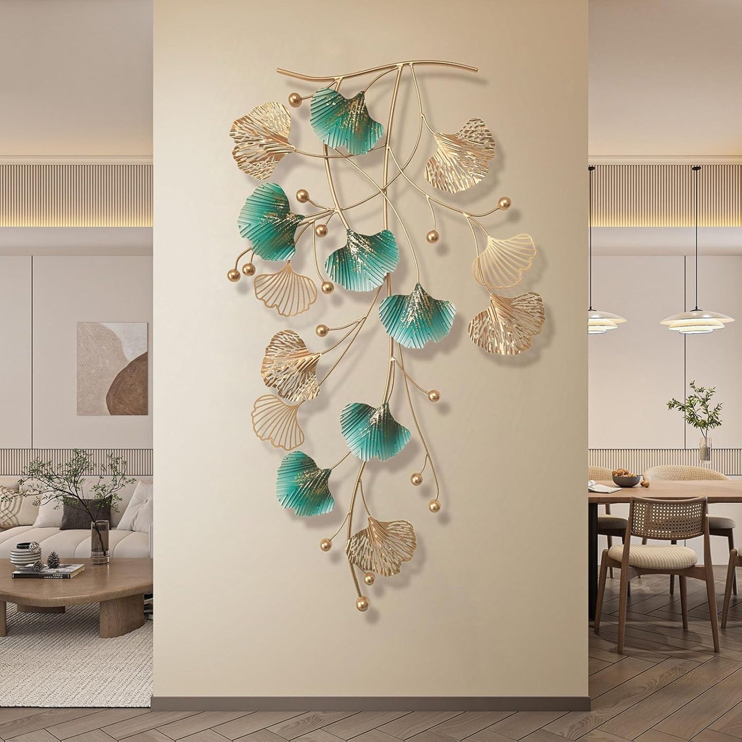 3D Home Metal Wall Decor, Modern Luxury Handmade Ginkgo Leaf Metal Wall Sculpture, Natural Art home Decoration
