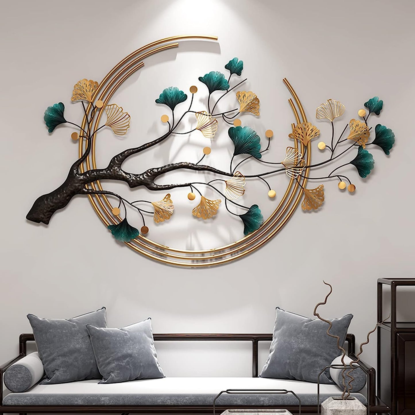 3D Metal Wall Art Decor, Creative Handmade Large Ginkgo Leaves Wall Hanging Art Sculpture, Nature Art Home Decor