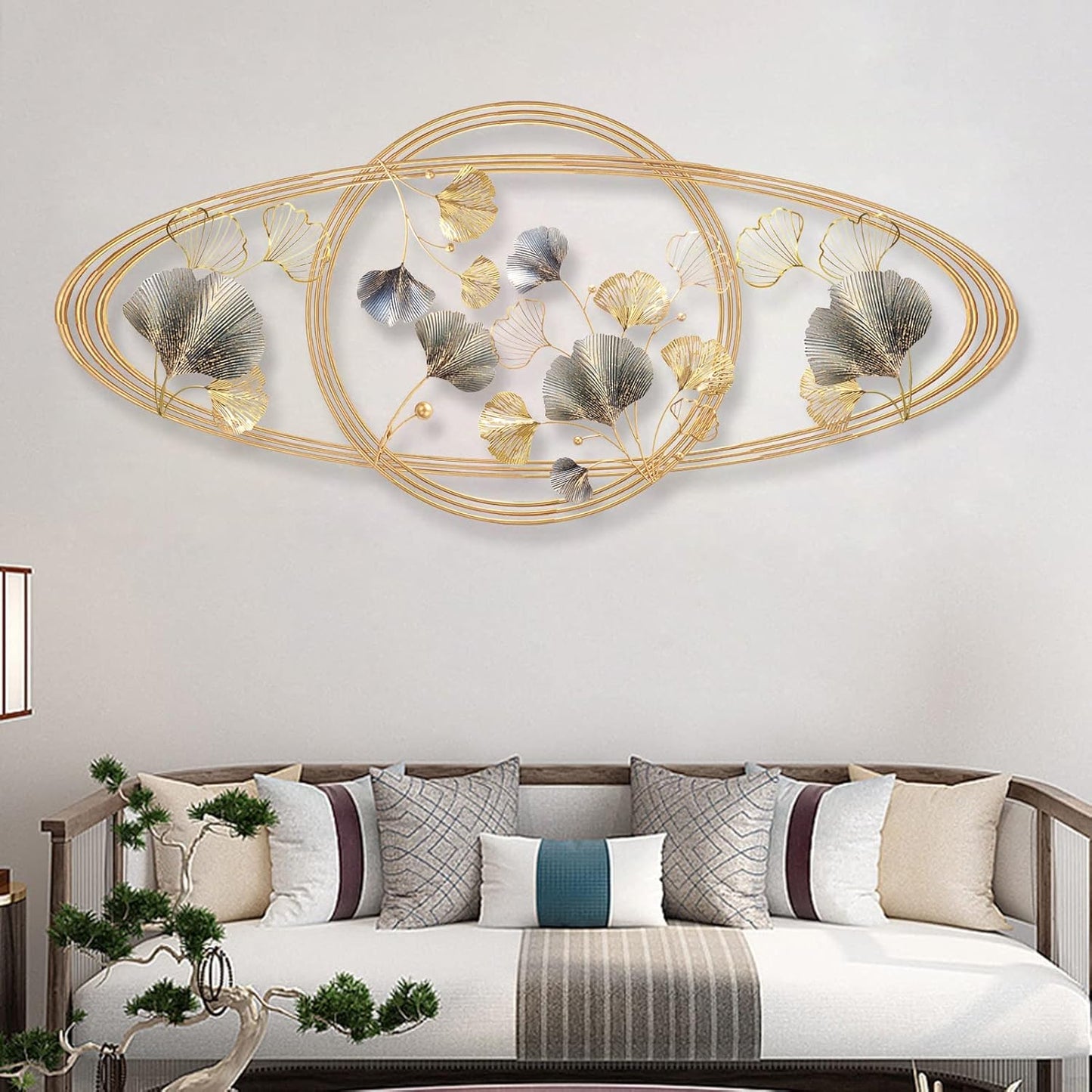 3D Ginkgo Leaf Metal Wall Art Decor, Large Handmade Metal Wall-Mounted Sculpture, Home Decor Gift