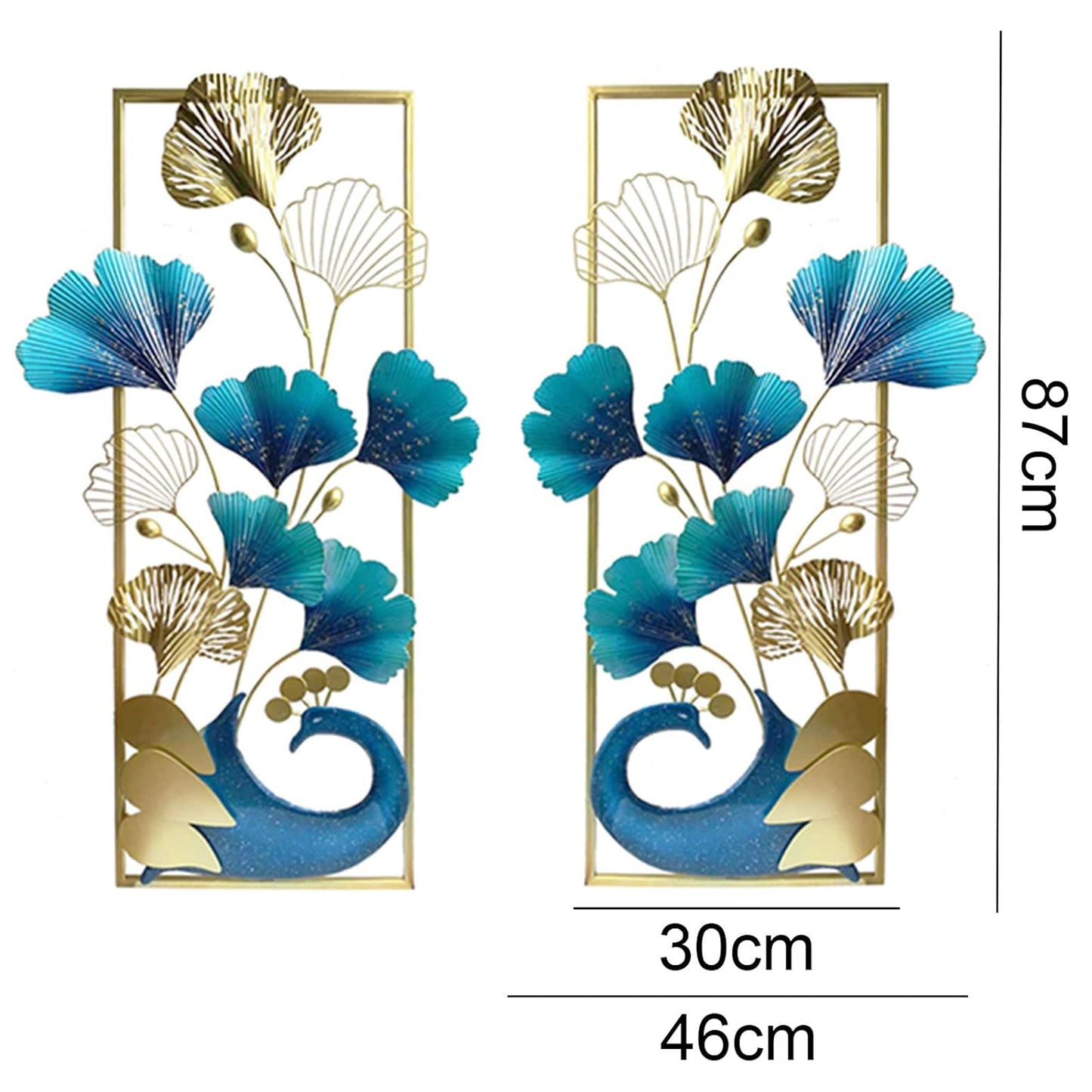 2PCS 3D Peacock Metal Wall-Mounted Art Decoration, Creative Luxury Handmade Metal Wall Art Sculpture,87x46cm